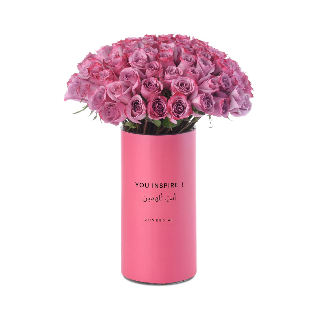 100 Purple Roses "You Inspire" Vase - Zuvees.ae