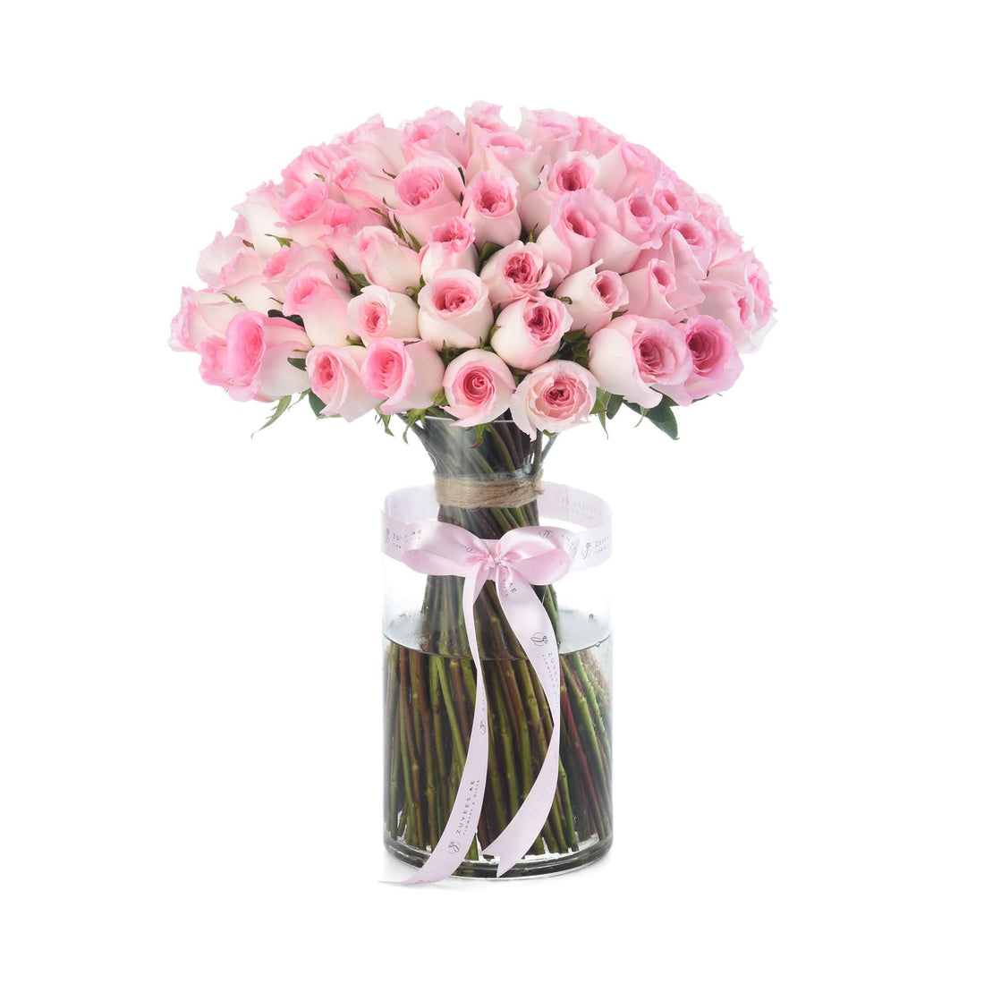 100 Pink Rose Majesty Vase - Zuvees.ae