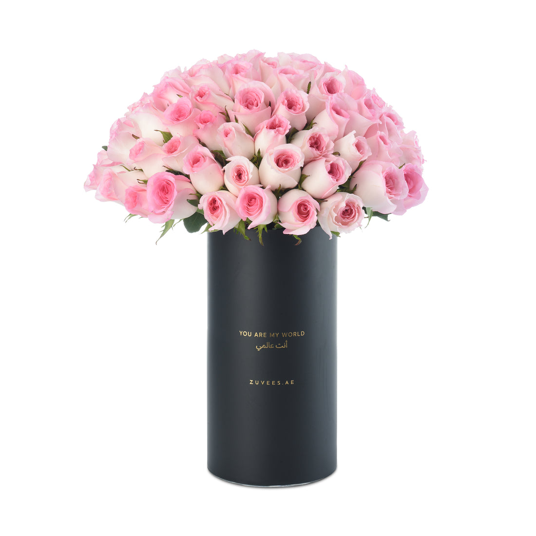 100 Pink Rose Majesty Love Vase - Zuvees.ae