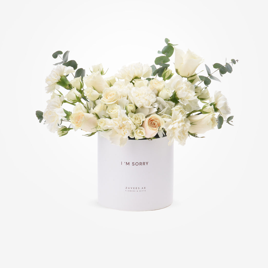 White cylindrical box with "I&