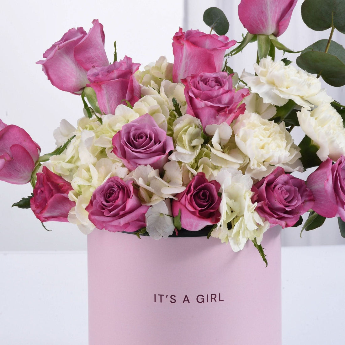 Pink roses, white hydrangeas, carnations in soft pink "IT&