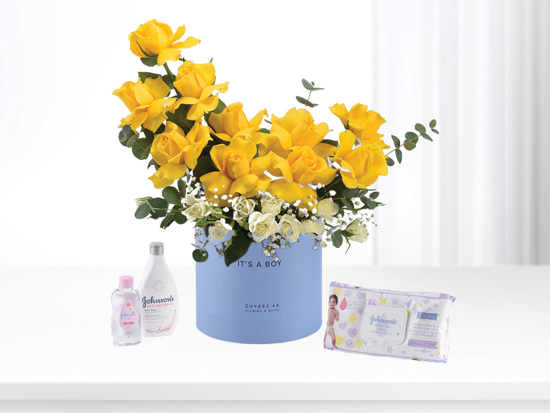 Vibrant yellow roses in blue "It&