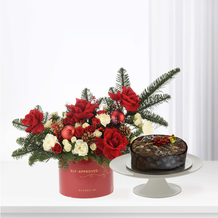 Winter Red &amp; White Bloom Box Cake Combo - Zuvees.ae