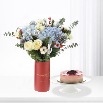 Frosted Blue Reverie Vase with Cake Combo - Zuvees.ae