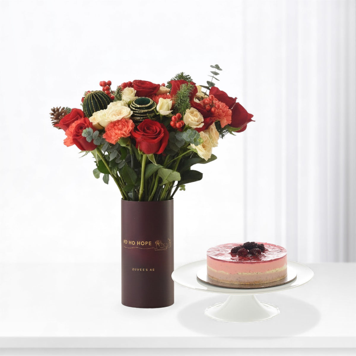 Crimson Ember Christmas Vase with Cake Combo - Zuvees.ae