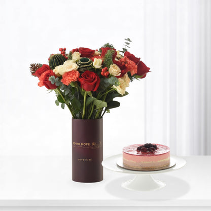 Crimson Ember Christmas Vase with Cake Combo - Zuvees.ae