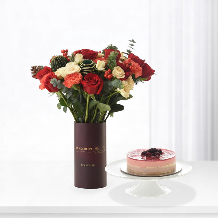 Crimson Ember Christmas Vase with Cake Combo - Zuvees.ae