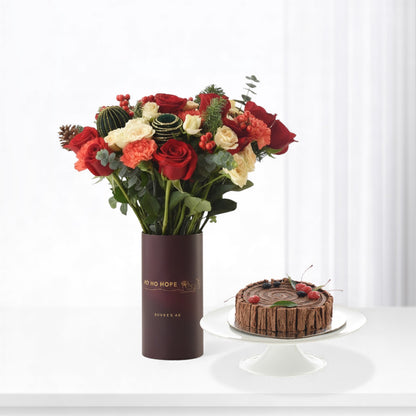 Crimson Ember Christmas Vase with Cake Combo - Zuvees.ae