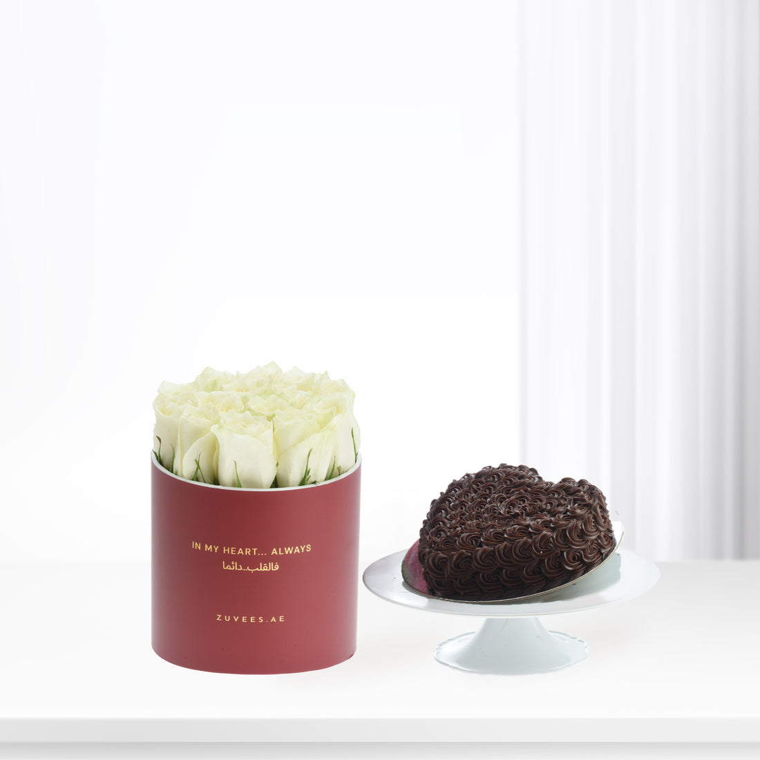 Calm White Roses Love Box Cake Combo - Zuvees.ae