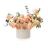 Soft peach roses and carnations in white box reading "You Complete Me".
