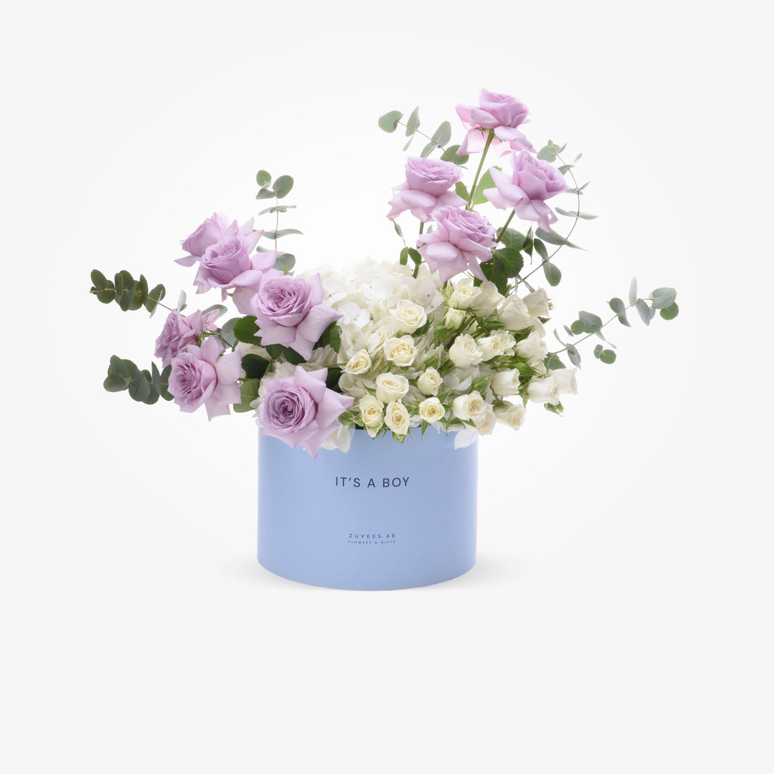 Pastel pink roses and white blooms in light blue "It&